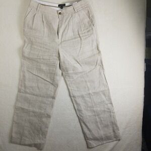 Banana Republic 100% Linen Wide Leg Pleated Trousers Beige Oatmeal Womens 12